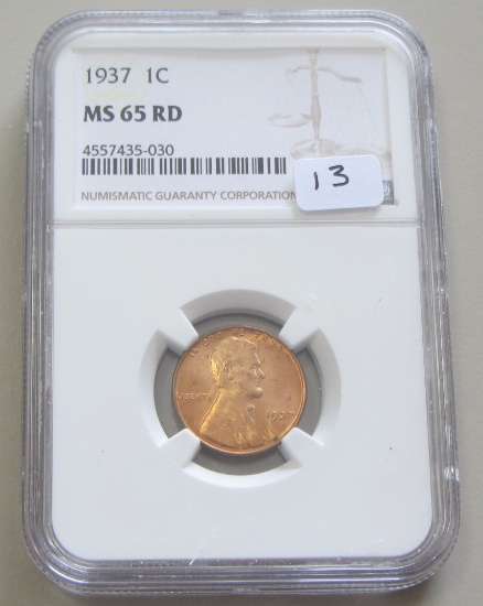 1937 WHEAT CENT RED GEM MS 65 NGC