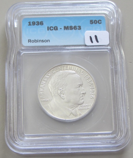 1936 ROBINSON SILVER COMMEMORATIVE ICG MS 63