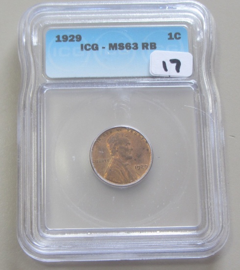 1929 WHEAT CENT ICG MS 63 RED BROWN