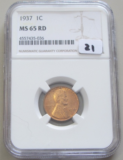 1937 WHEAT CENT NGC GEM 65 RED