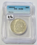 1923-S Monroe Commemorative Silver Half Dollar ICG AU 58