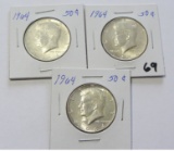 Lot of 3 1964 Kennedy Silver Half Dollar 