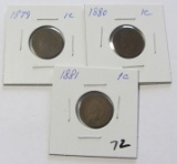 Lot of 3 - 1879, 1880 & 1881 Indian Head Cent 