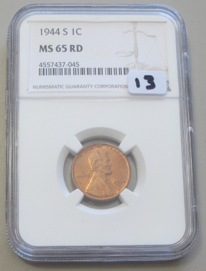 1944-S WHEAT CENT NGC GEM 65 RED