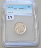 1913 TYPE 2 BUFFALO NICKEL ICG MINT STATE 62 TOUGH COIN IN THIS GRADE