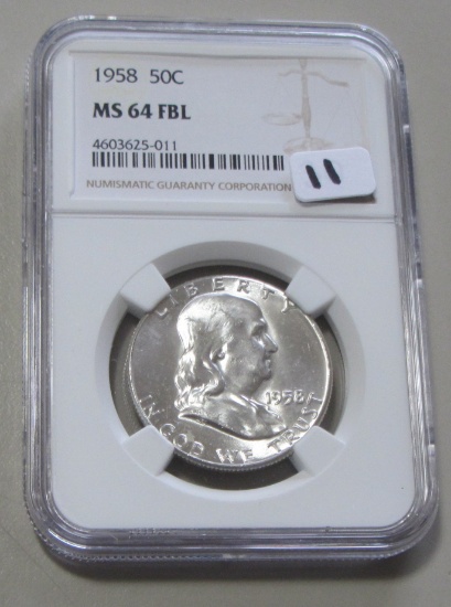 1958 FRANKLIN HALF NGC MS 64 FBL