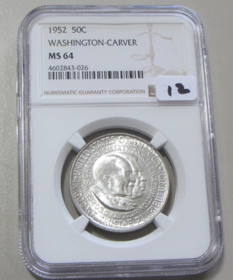 1952 WASHINGTON CARVER SILVER COMMEMORATIVE NGC MS 64