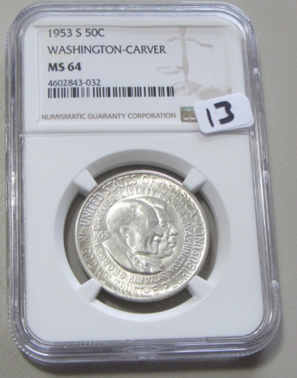 1953-S WASHINGTON CARVER SILVER COMMEMORATIVE MS 64