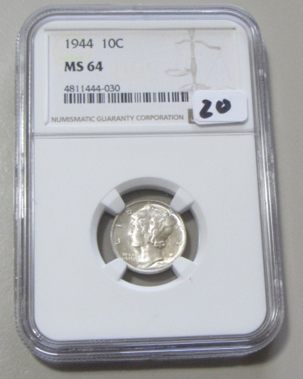 1944 MERCURY DIME NGC MS 64