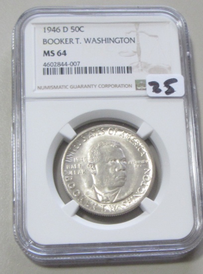 1946-D BTW SILVER COMMEMORATIVE NGC GEM 64