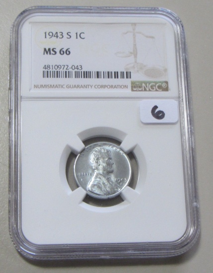 1943-S STEEL WHEAT CENT NGC GEM MS 66