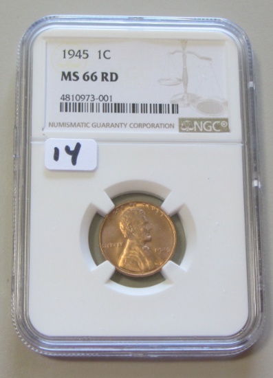 1945 WHEAT CENT NGC MS 66 RED