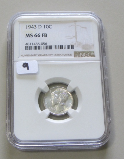 1943-D MERCURY DIME NGC 66 FB FULL BANDS!