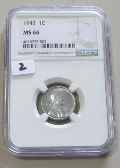 1943 STEEL WHEAT CENT NGC MS 66 GEM