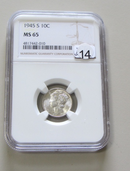 1945-S MERCURY DIME NGC 65