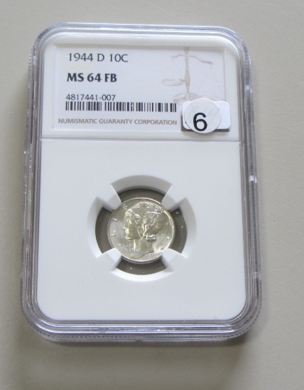 1944-D FULL BANDS MERCURY DIME NGC MS 64 FB