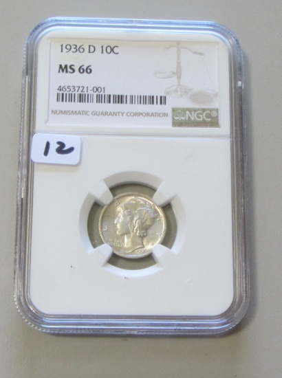 1936-D MERUCRY DIME NGC MS 66