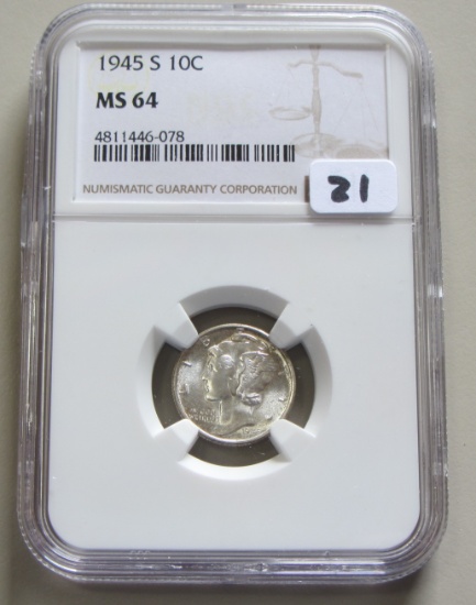 1945-S MERCURY DIME NGC MS 64