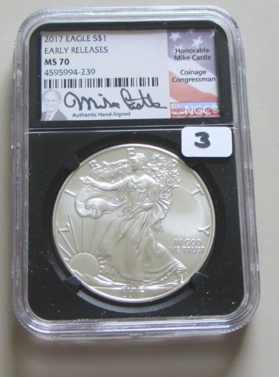 2017 SILVER EAGLE AUTOGRAPHED NGC MS 70