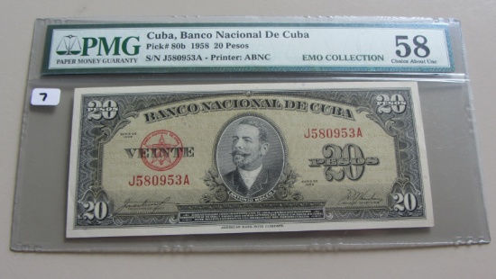 CUBA 20 PESO PICK 80b PMG 58 EMO COLLECTION