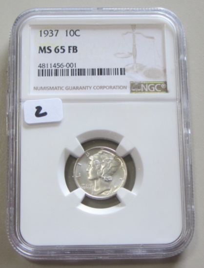 1937 MERCURY DIME NGC GEM MS 65 FB FULL BANDS