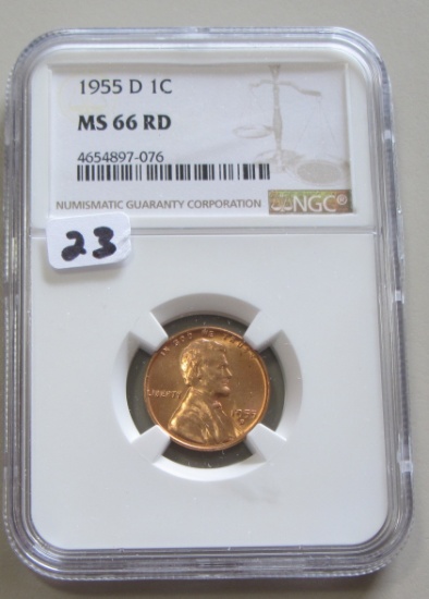 1955-D RED WHEAT CENT NGC GEM MS 66