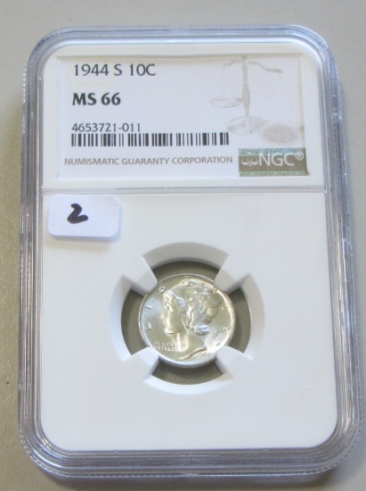 1944-S MERCURY DIME GEM NGC MS 66