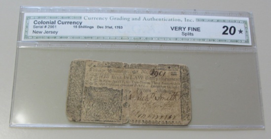 RARE 15 SHILLING COLONIAL CURRENCY DEC 31 1763