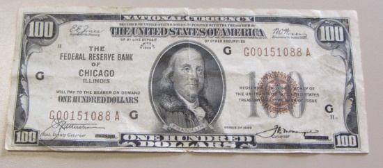 $100 FEDERAL RESERVE BANK NOTE 1929 SMALL TEAR