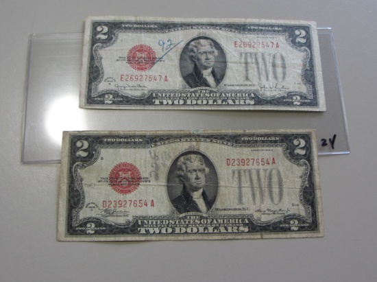 LOT OF 2 $2 1928 RED SEALS