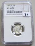 1945-D MERCURY DIME NGC MS 66 FB FULL BANDS