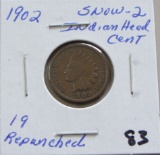 1902 Snow-2 Repunched 1 & 9 Indian Head Cent