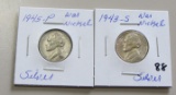 Lot of 2 - 1943-S & 1945-P Jefferson Silver War Time Nickels