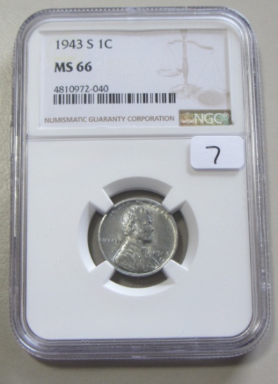 1943-S GEM STEEL WHEAT CENT NGC MS 66