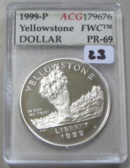 1999-P Yellowstone Silver Proof Dollar ACG PR-69