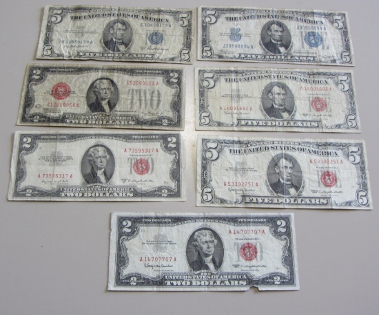 LOT OF SILVER CERTIFICATES AND RED SEALS $26 FACE VALUE