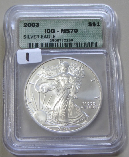 2003 SILVER EAGLE PERFECT ICG MS 70