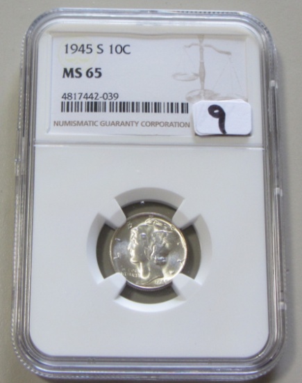 1945-S MERCURY DIME NGC MS 65