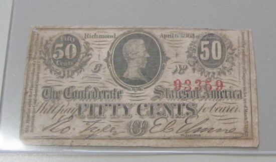 50 CENT 1863 CONFEDERATE FRACTIONAL