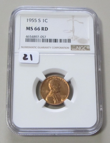 1955-D WHEAT CENT RED NGC GEM MS 66