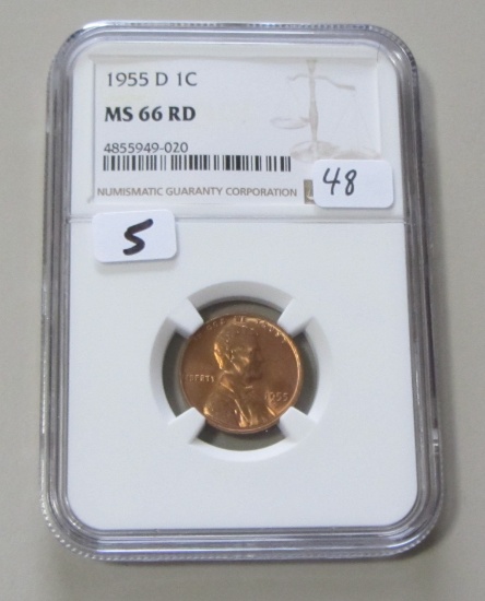 1955-D WHEAT CENT RED NGC GEM MS 66