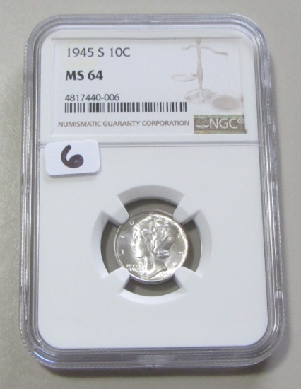 1945-S MERCURY DIME NGC MS 64