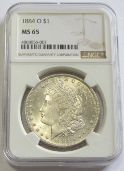 GEM $1 1884-O MORGAN SILVER DOLLAR NGC MS 65 BLAST WHITE