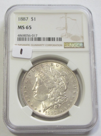 GEM $1 1887 MORGAN NGC MS 65