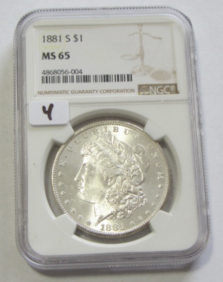 $1 1881-S MORGAN NGC MS 65 BLAST WHITE