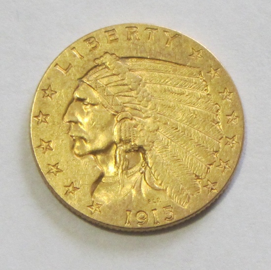 $2.5 GOLD QUARTER INDIAN 1915 SHARP EYE APPEAL HIGH GRADE