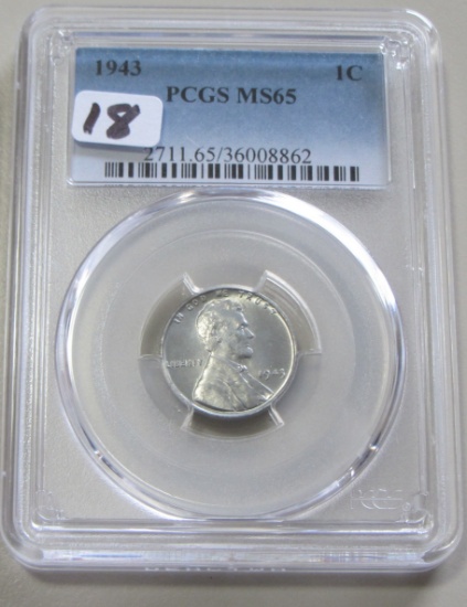 1943 STEEL WHEAT CENT PCGS MS 65 GEM