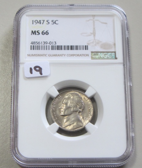 1947-S JEFFERSON NICKEL NGC 66 GEM