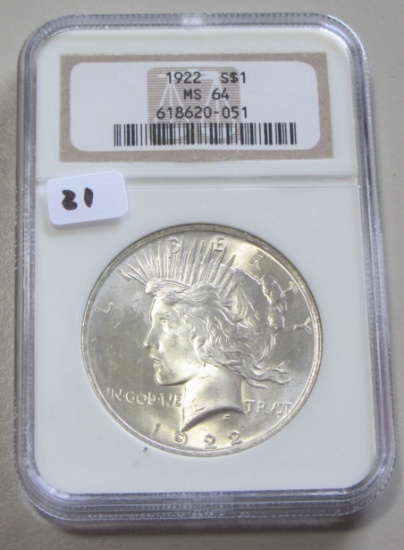 $1 1922 PEACE SILVER DOLLAR NGC MS 64