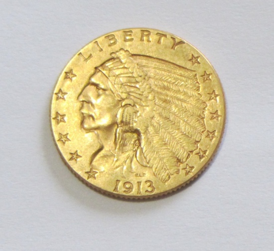 1913 $2.5 GOLD QUARTER INDIAN EAGLE SUPER EYE APPEAL HIGH GRADE
